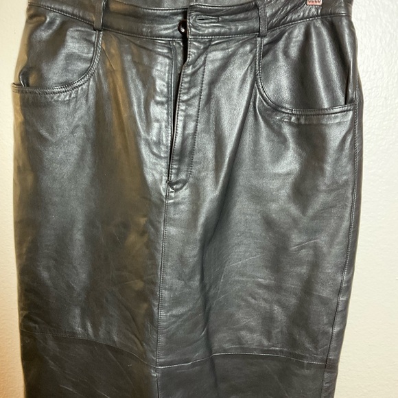 MODA A'PARTENIA VINTAGE BLACK LEATHER MIDI SKIRT.size 40 EU - Picture 7 of 15